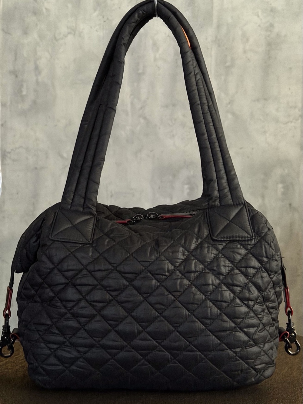 MZ Wallace Black Nylon Quilted Med. Sutton Convertible Shoulder Tote Bag